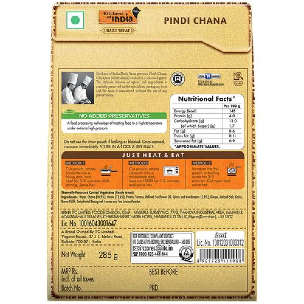 Kitchens Of India Pindi Chana - ITC Ready To Eat Indian Dish, 285 g Carton-3.webp